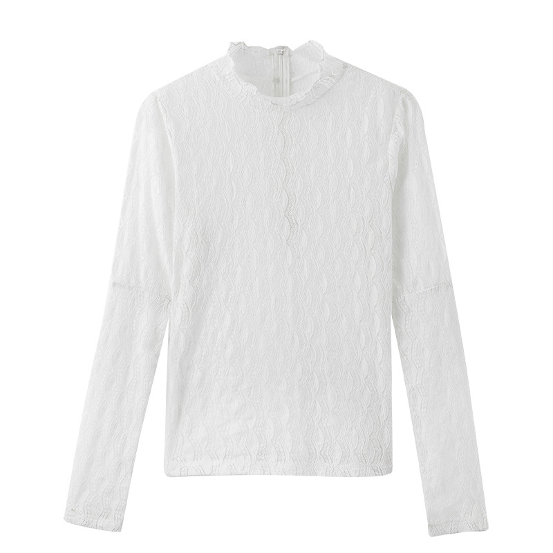 Lace Gauze Net Half-High Neck Long Sleeve Inner Shirt