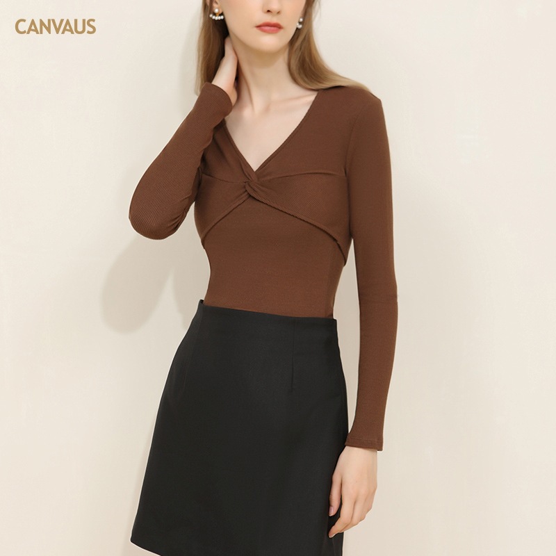 Long-Sleeved T-Shirt Short V-Neck Base Knitted Sweater