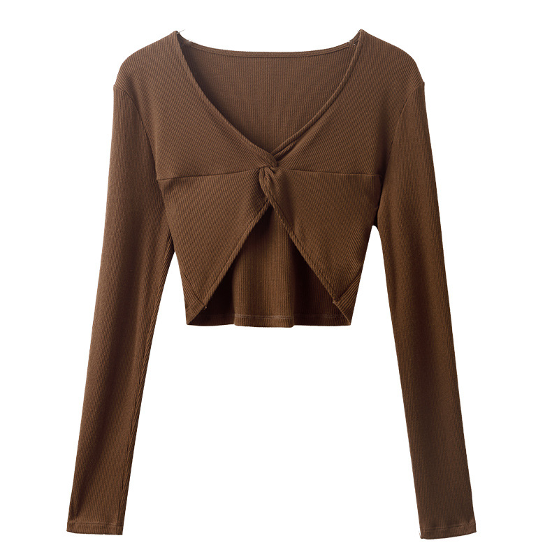 Long-Sleeved T-Shirt Short V-Neck Base Knitted Sweater