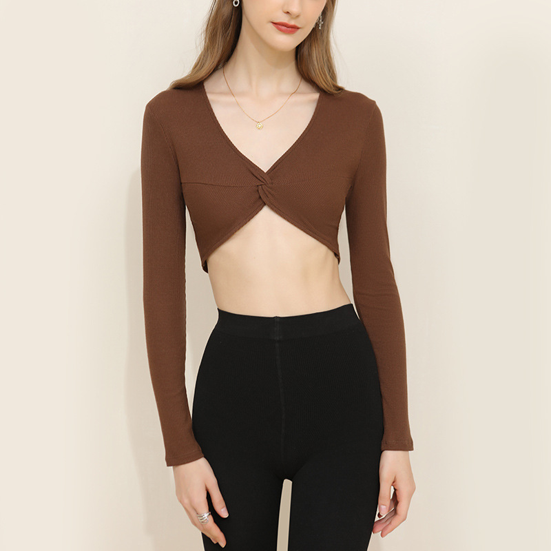 Long-Sleeved T-Shirt Short V-Neck Base Knitted Sweater