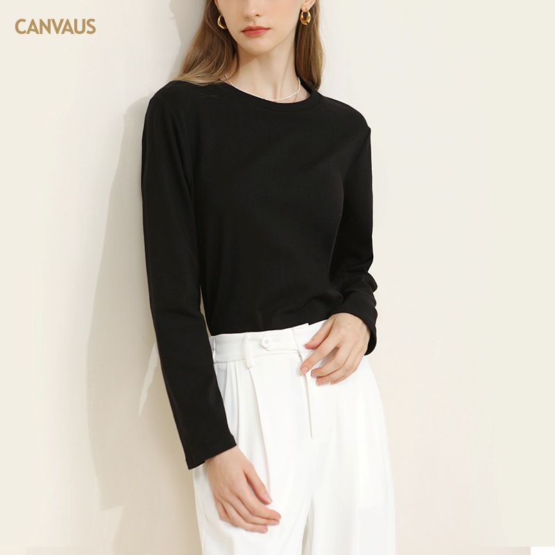 Loose Korean-Style Versatile Cotton Round-Neck Long-Sleeved T-Shirt