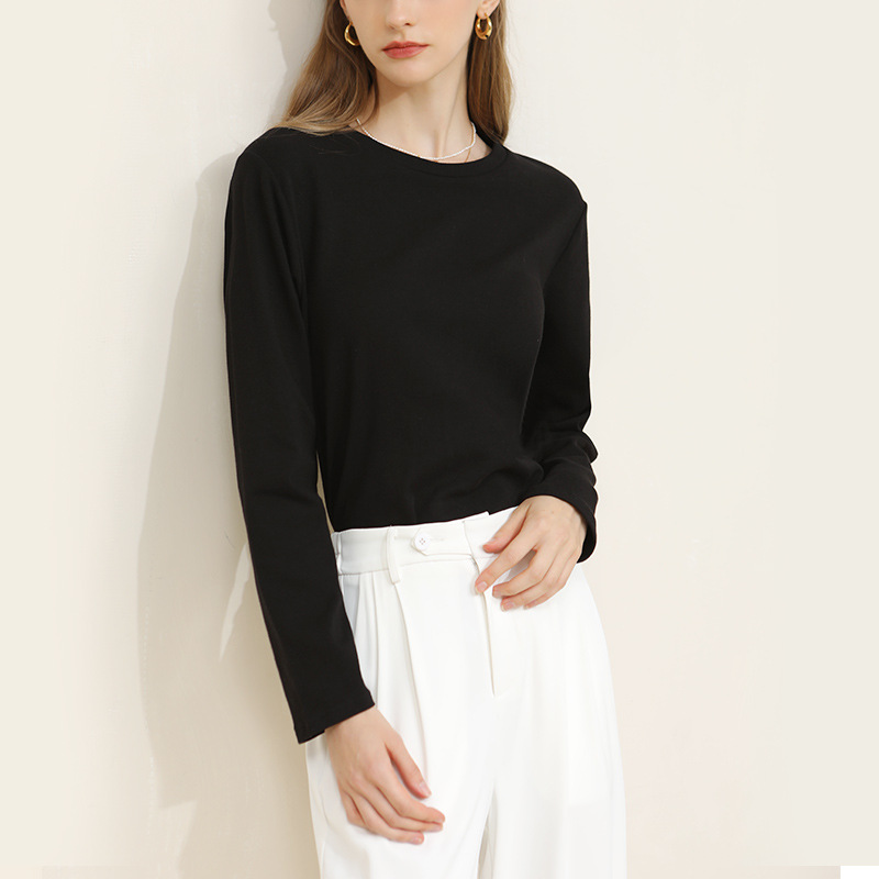 Loose Korean-Style Versatile Cotton Round-Neck Long-Sleeved T-Shirt
