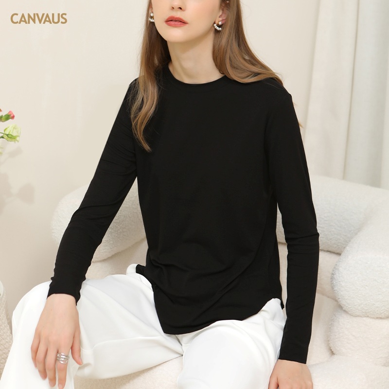 New Loose Fit White Round Neck Long-Sleeved T-Shirt for Women