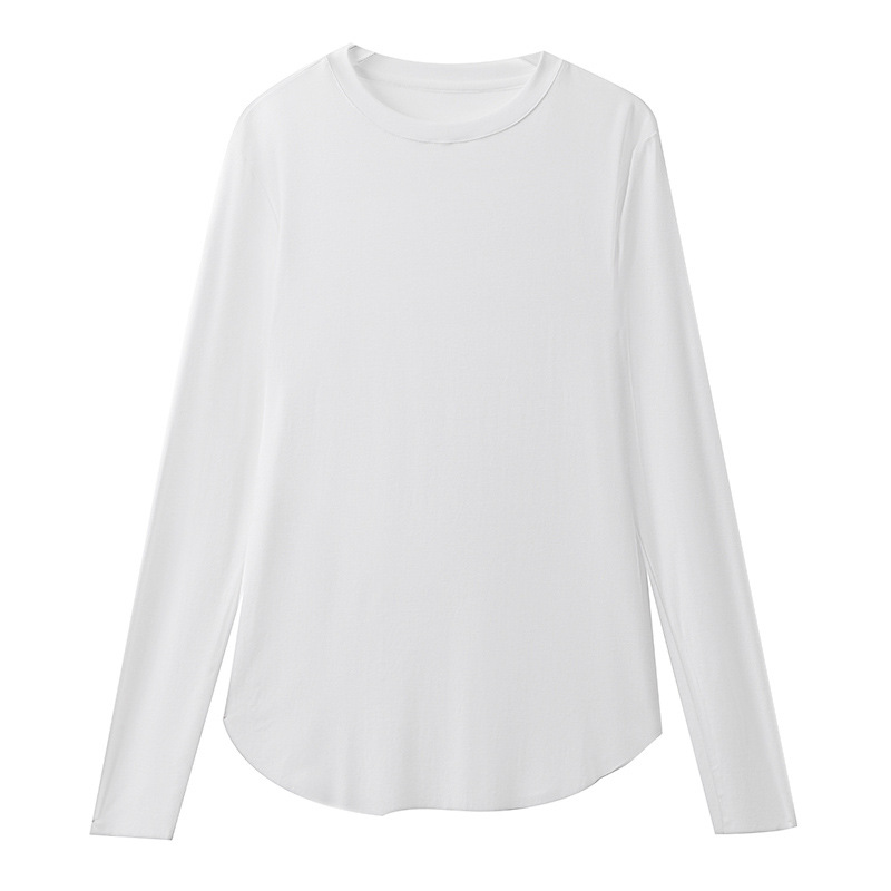 New Loose Fit White Round Neck Long-Sleeved T-Shirt for Women
