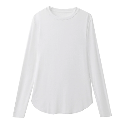New Loose Fit White Round Neck Long-Sleeved T-Shirt for Women 01