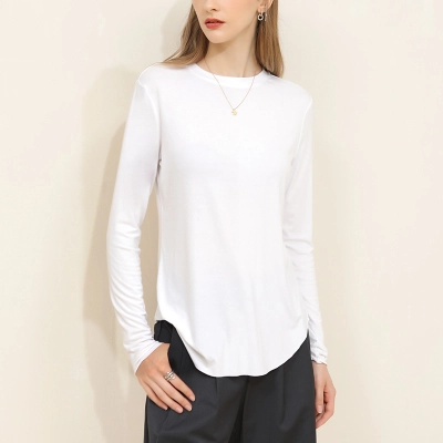 New Loose Fit White Round Neck Long-Sleeved T-Shirt for Women 02