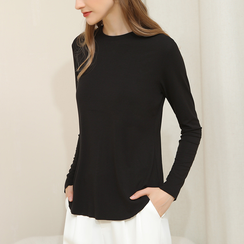 New Loose Fit White Round Neck Long-Sleeved T-Shirt for Women