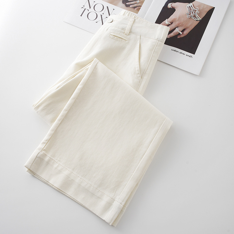 Off-White Washed Thin Short Straight-Leg Pants for Women