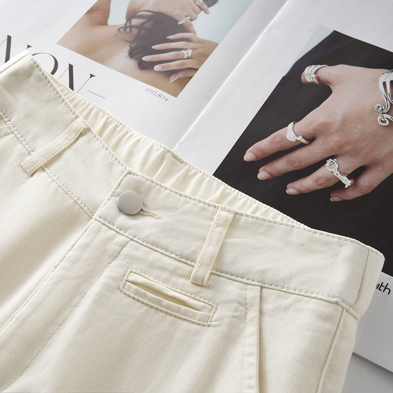 Off-White Washed Thin Short Straight-Leg Pants for Women