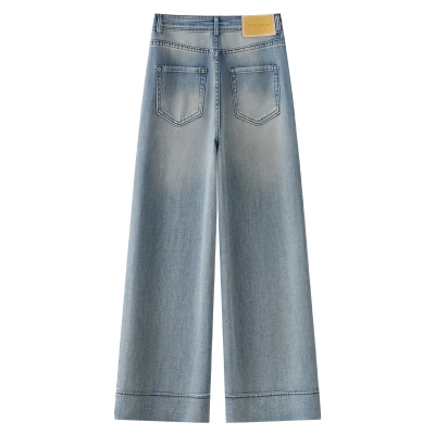 Retro Straight-Leg Light-Colored Wide-Leg Jeans for Women 02