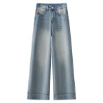 Retro Straight-Leg Light-Colored Wide-Leg Jeans for Women