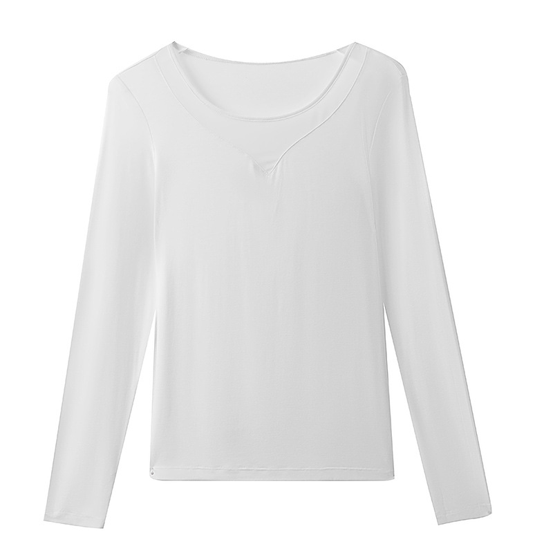 Round-Neck Mesh Tulle Patchwork Long-Sleeved Base Shirt