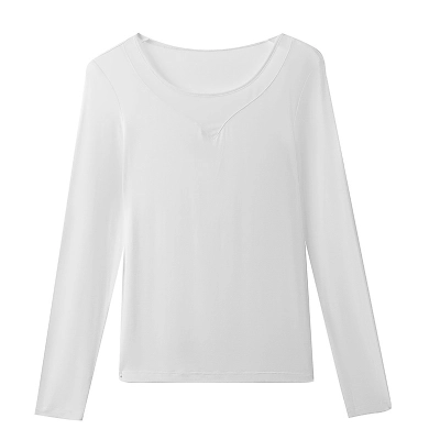 Round-Neck Mesh Tulle Patchwork Long-Sleeved Base Shirt 01