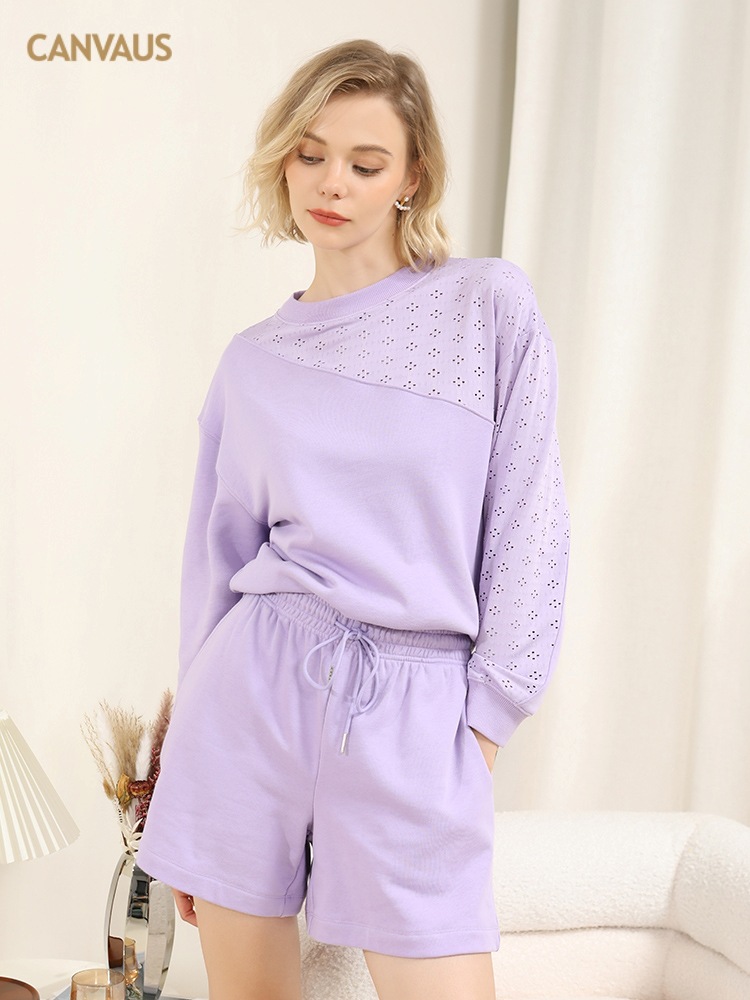 Simple Solid-Color Patchwork Round-Neck Long-Sleeved Top