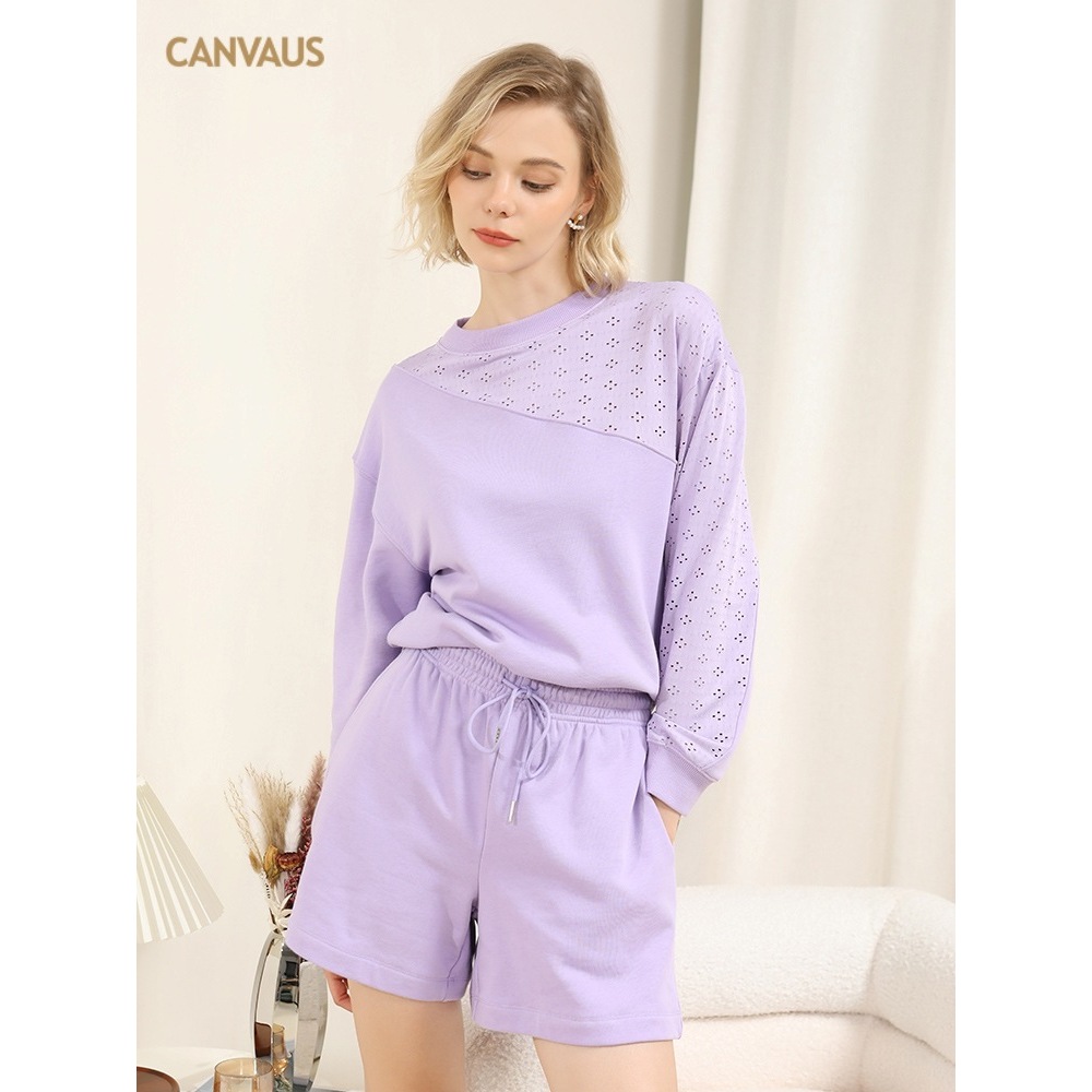 Simple Solid-Color Patchwork Round-Neck Long-Sleeved Top