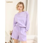 Simple Solid-Color Patchwork Round-Neck Long-Sleeved Top