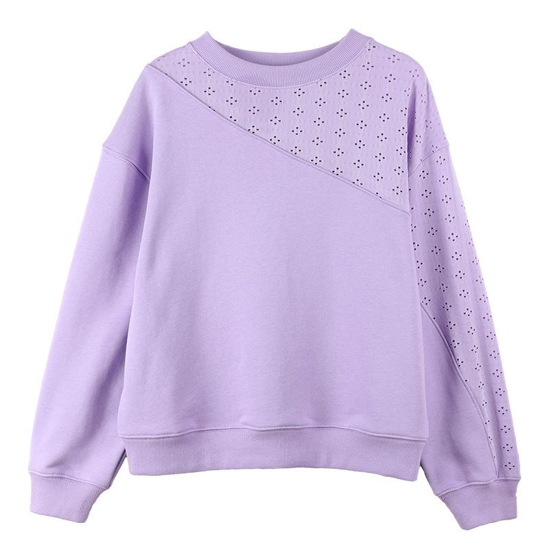 Simple Solid-Color Patchwork Round-Neck Long-Sleeved Top