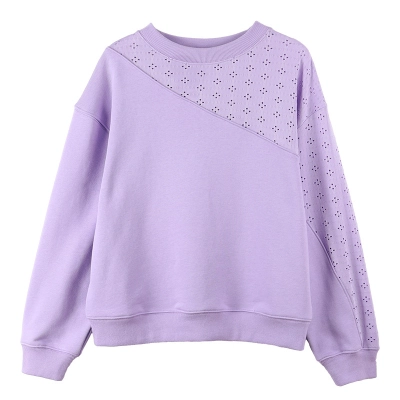 Simple Solid-Color Patchwork Round-Neck Long-Sleeved Top 02