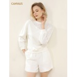 Simple Solid-Color Patchwork Round-Neck Long-Sleeved Top