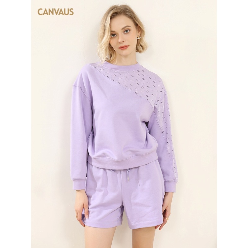 Simple Solid-Color Patchwork Round-Neck Long-Sleeved Top