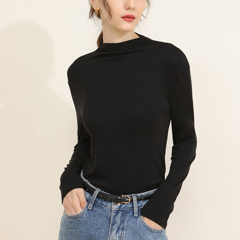Women's Semi-High-Neck Long-Sleeved Base Shirts for Autumn and Winter