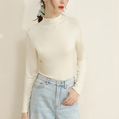 Women's Semi-High-Neck Long-Sleeved Base Shirts for Autumn and Winter 02