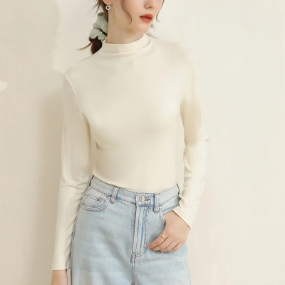 Women's Semi-High-Neck Long-Sleeved Base Shirts for Autumn and Winter 02