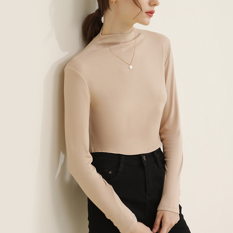 Women's Semi-High-Neck Long-Sleeved Base Shirts for Autumn and Winter