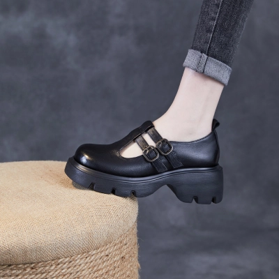 Best - selling Double - belt Buckle Thick - soled Loafers for Women 02