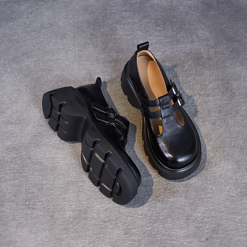 Best - selling Double - belt Buckle Thick - soled Loafers for Women