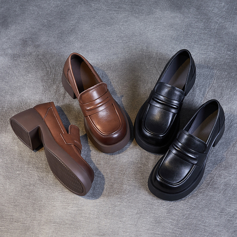 Genuine Cowhide Thick - soled Big - headed Loafers for Women