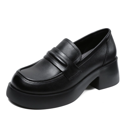 Genuine Cowhide Thick - soled Big - headed Loafers for Women 02