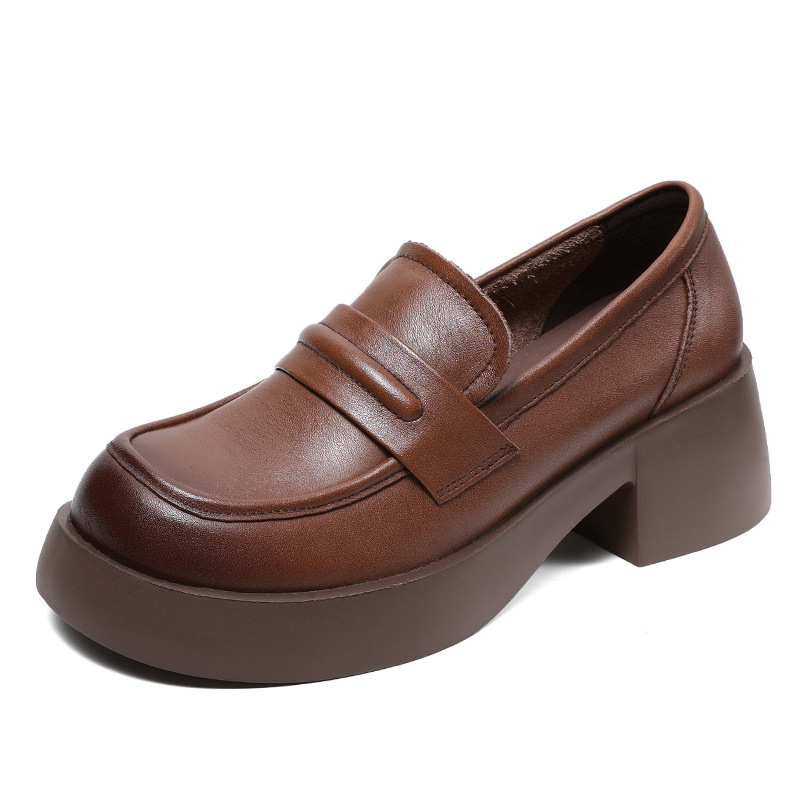 Genuine Cowhide Thick - soled Big - headed Loafers for Women