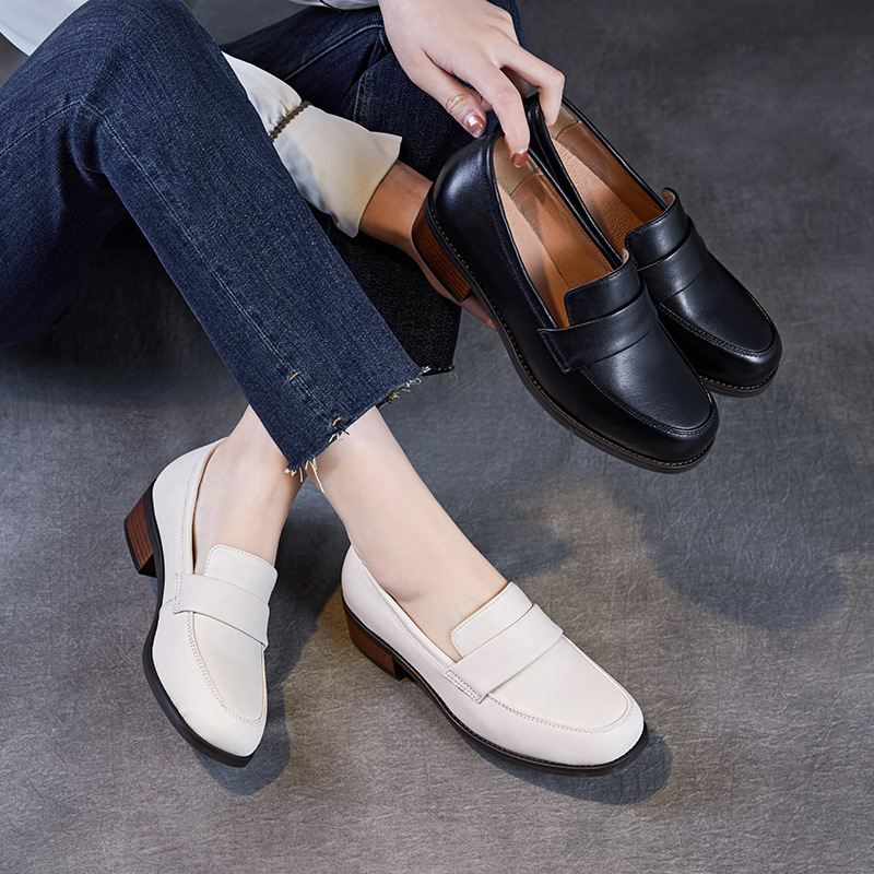 Cowhide Casual Thick - Heeled Elegant Loafers