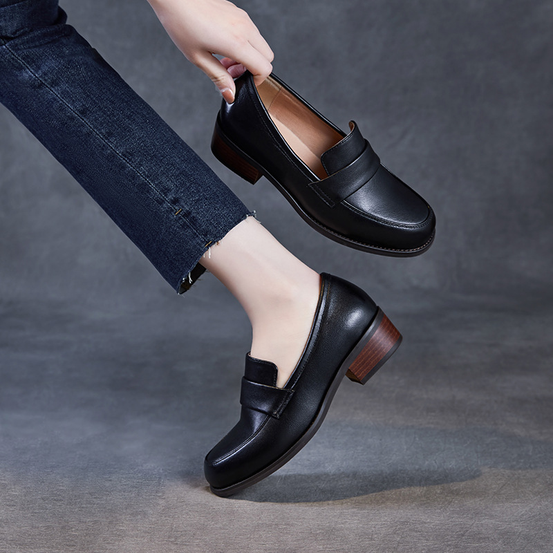Cowhide Casual Thick - Heeled Elegant Loafers