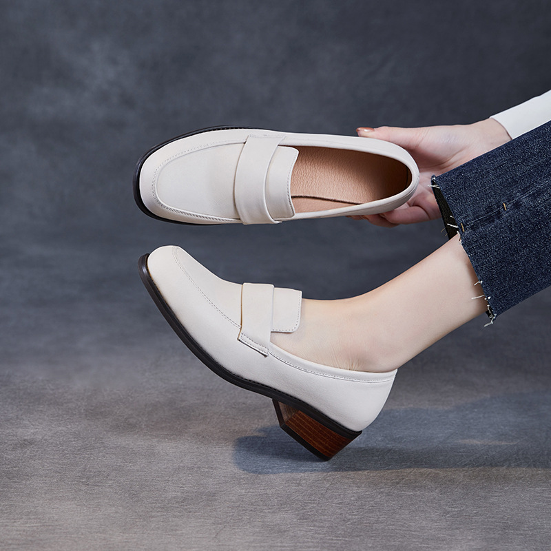 Cowhide Casual Thick - Heeled Elegant Loafers