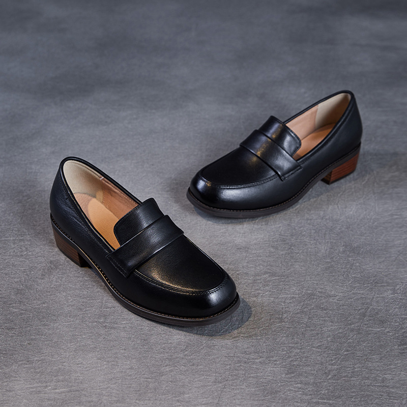 Cowhide Casual Thick - Heeled Elegant Loafers