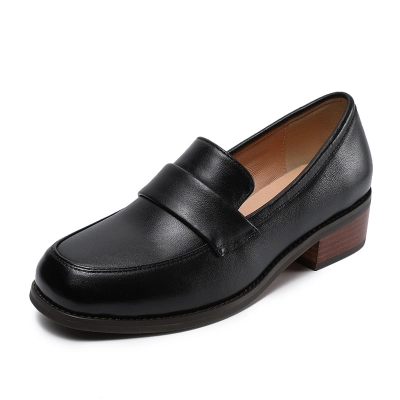 Cowhide Casual Thick - Heeled Elegant Loafers 02