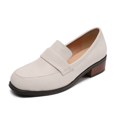 Cowhide Casual Thick - Heeled Elegant Loafers 01