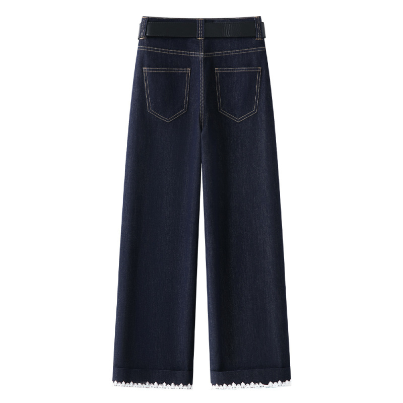 Denim Blue Wide - Leg Straight - Leg Nine - Inch Jeans