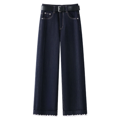 Denim Blue Wide - Leg Straight - Leg Nine - Inch Jeans 01