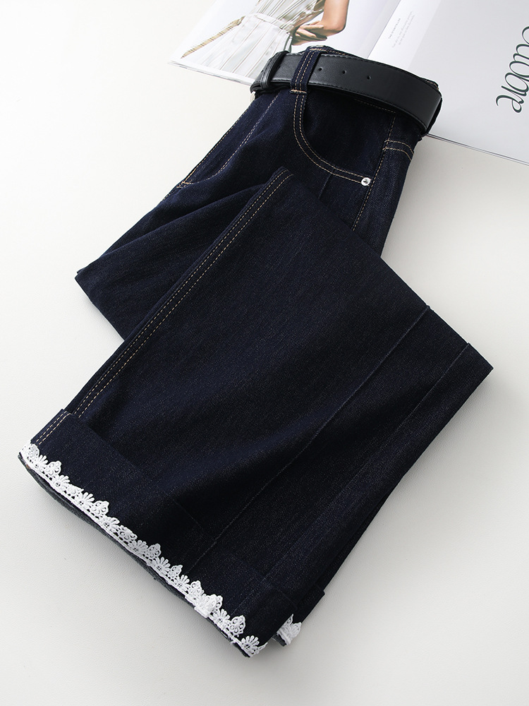 Denim Blue Wide - Leg Straight - Leg Nine - Inch Jeans