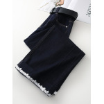 Denim Blue Wide - Leg Straight - Leg Nine - Inch Jeans