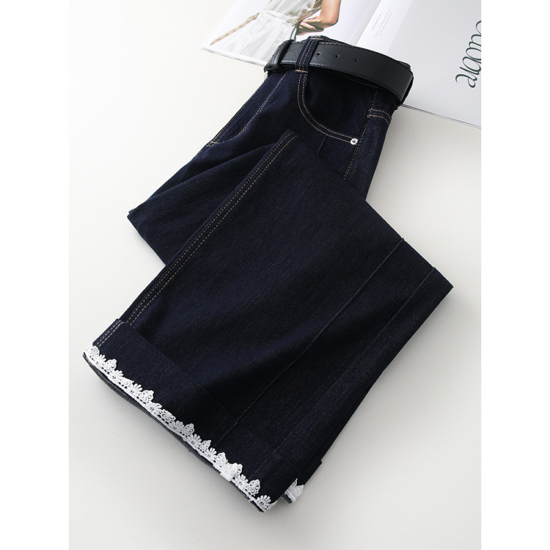 Denim Blue Wide - Leg Straight - Leg Nine - Inch Jeans