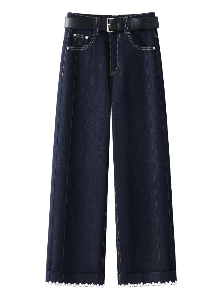 Denim Blue Wide - Leg Straight - Leg Nine - Inch Jeans