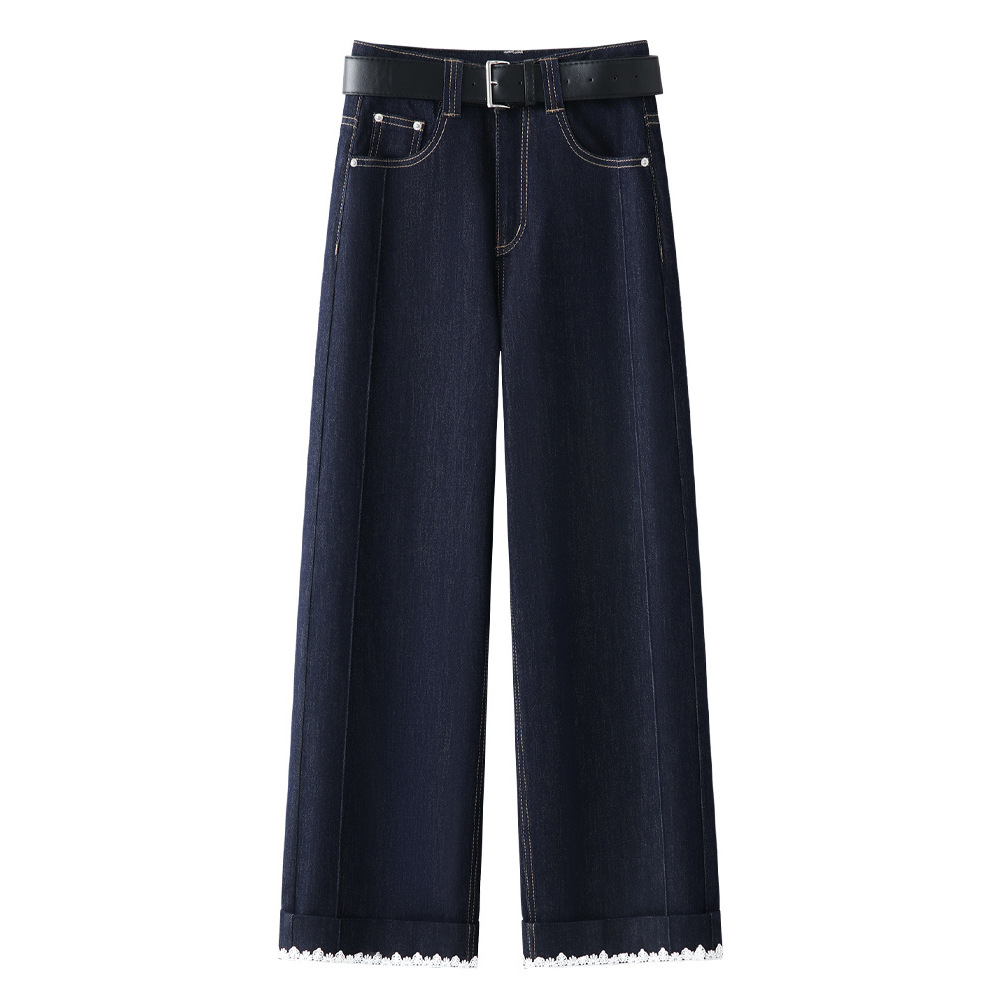 Denim Blue Wide - Leg Straight - Leg Nine - Inch Jeans