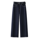 Denim Blue Wide - Leg Straight - Leg Nine - Inch Jeans