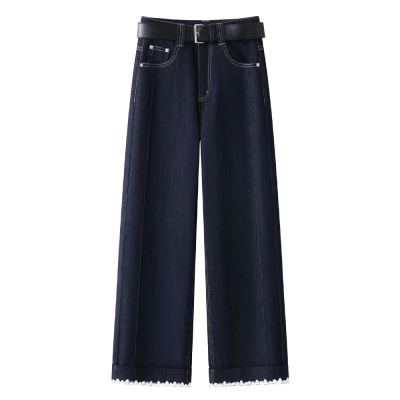 Denim Blue Wide - Leg Straight - Leg Nine - Inch Jeans 02