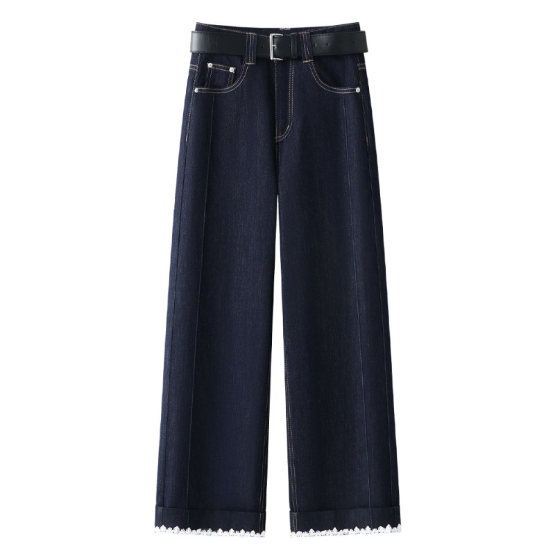 Denim Blue Wide - Leg Straight - Leg Nine - Inch Jeans