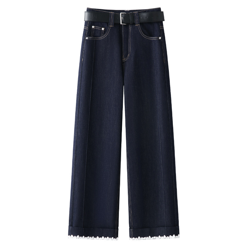 Denim Blue Wide - Leg Straight - Leg Nine - Inch Jeans